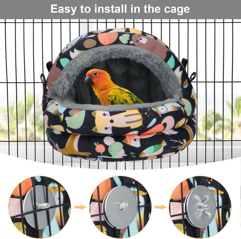 Reshiho Bird Nest House Winter Warm Bird Bed Hanging Hammock Snuggle Hut for Parakeets Budgies Cockatiels Conures Quaker Parrot (Medium, Black) - Image 2